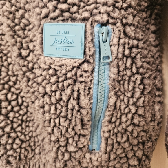 Girl's JUSTICE Sherpa fuzzy faux fur pullover with pockets size 10 - Picture 2 of 10